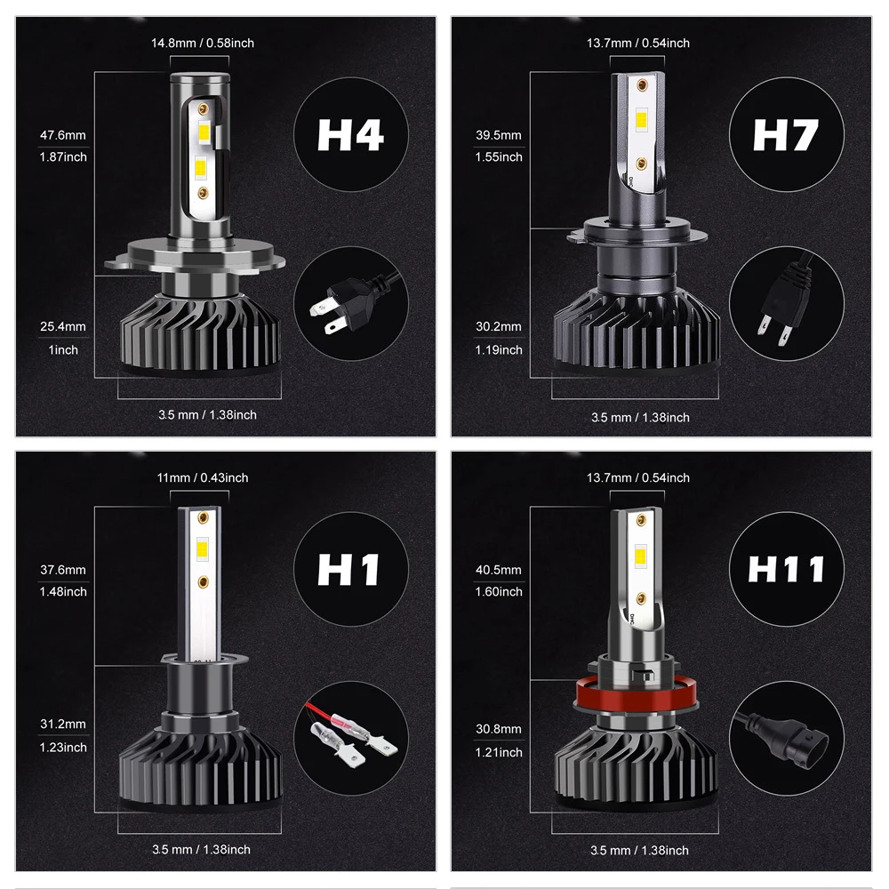 PANOVEHEL H4 Led 220000LM 200W H7 6000K 8000K HB3 HB4 9005 9006 H1 H9 H11 Bulb Canbus 110000LM Headlight For 12V Car 24V Truck