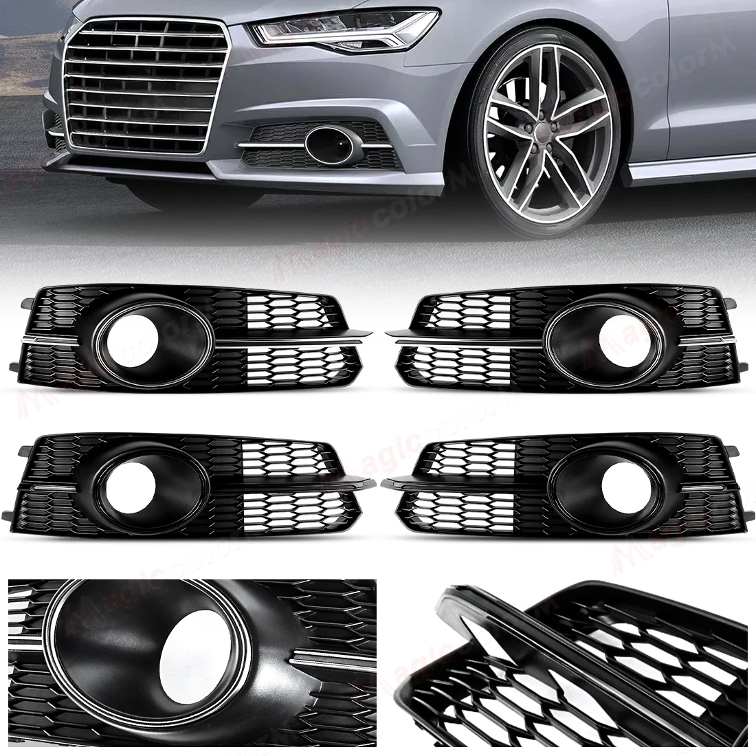 

Решетка противотуманной фары переднего бампера для Audi A6 C7 A6L S-Line 2015-2018, крышка противотуманной фары с сотовой решеткой ACC 4G0807681AG