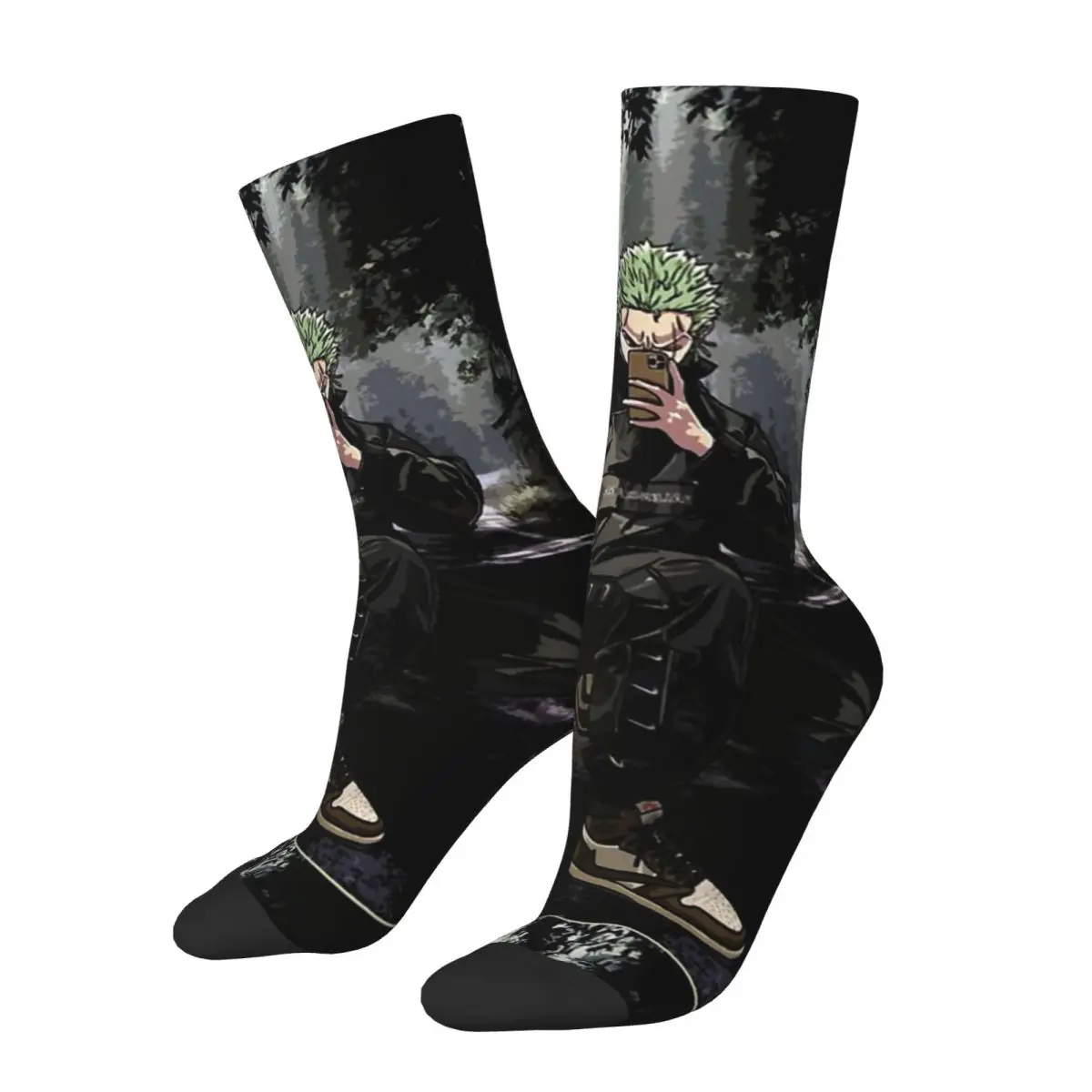 Funny Happy Men's Socks Zoro In Real Life Retro Harajuku One piece Street Style Novelty Pattern Crew Crazy Sock Gift Printed