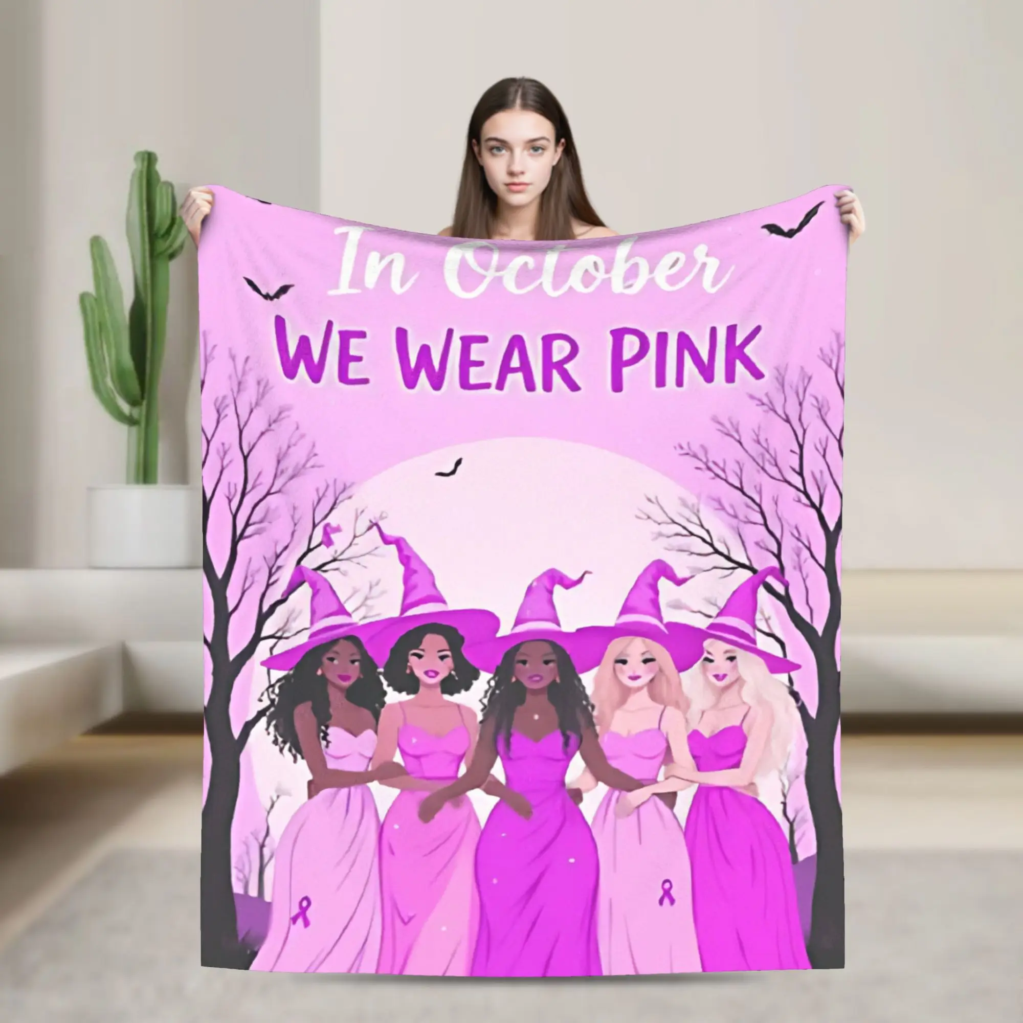 

In October We Wear Pink Blanket Quality Soft Warm Throw Blanket Winter Students Outdoor Fluffy Bedspread