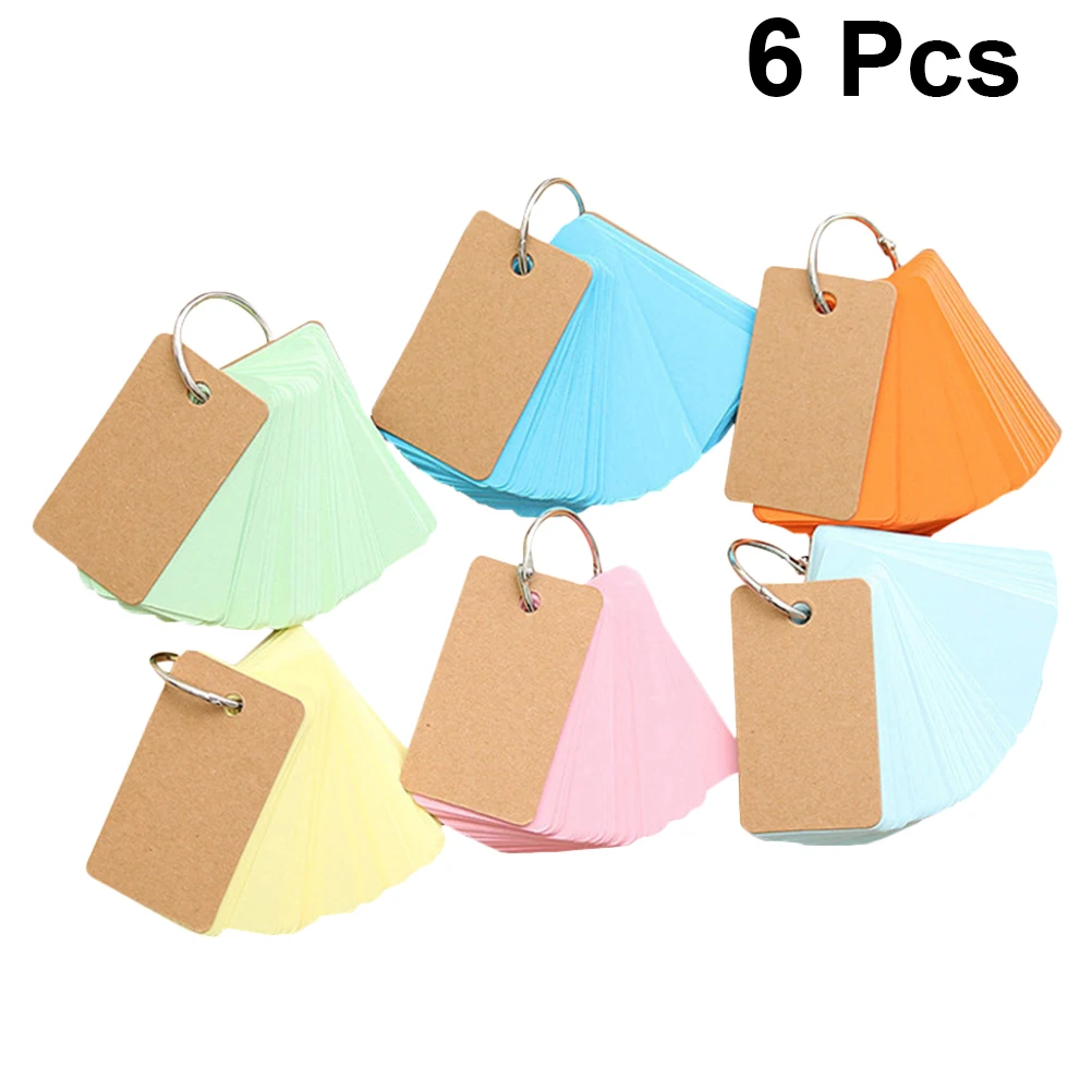 

6pcs Ring Notes Pads Blank Flash Cards Portable Notepads School Supplies Stationery Binder Refillable Easy Flip Small Size Study