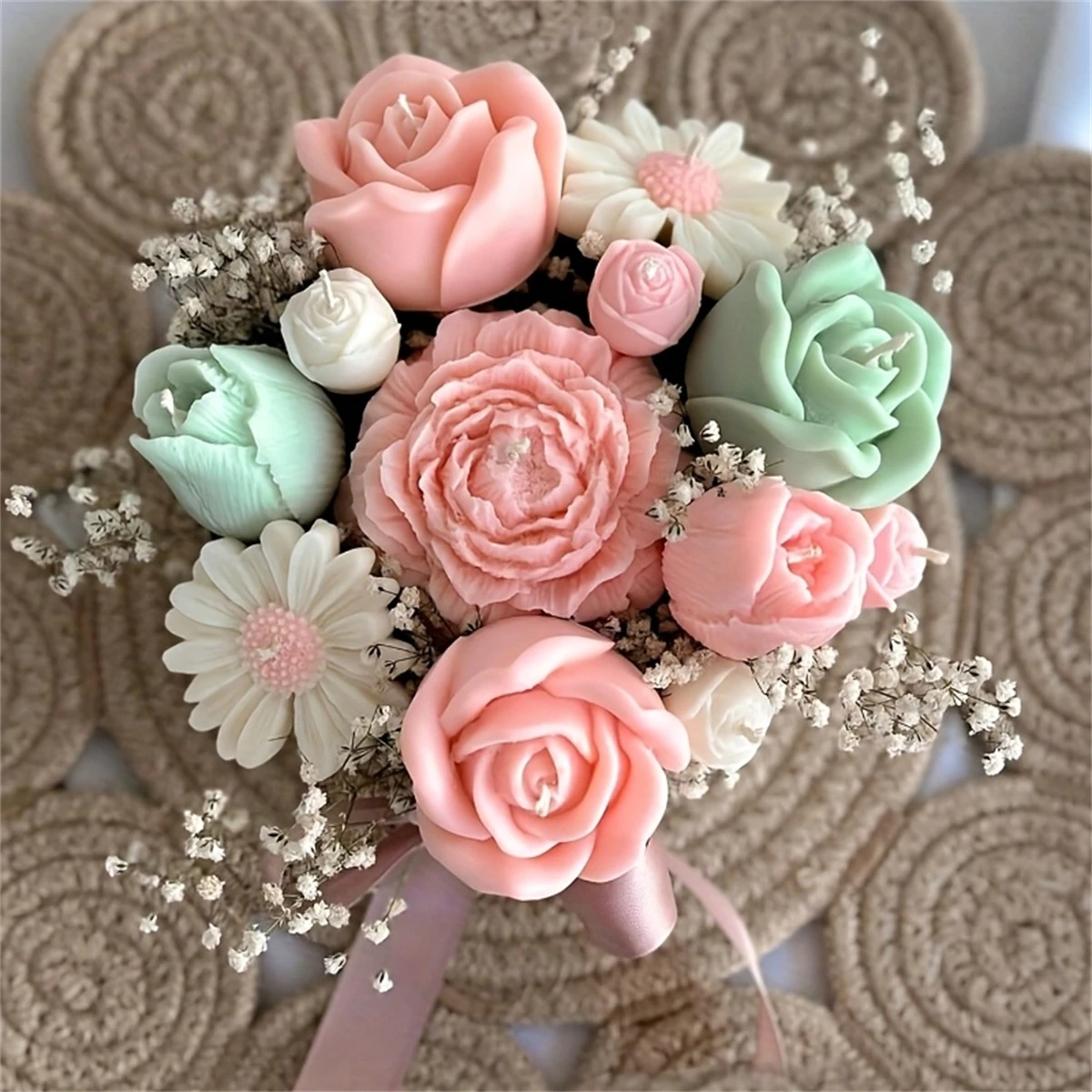 5pc Peony Rose Flower Candle Silicone Mold Set Tulip Bud DIY Soap Clay Resin Candle Mold for Home Decor Gift Floral Design Mold