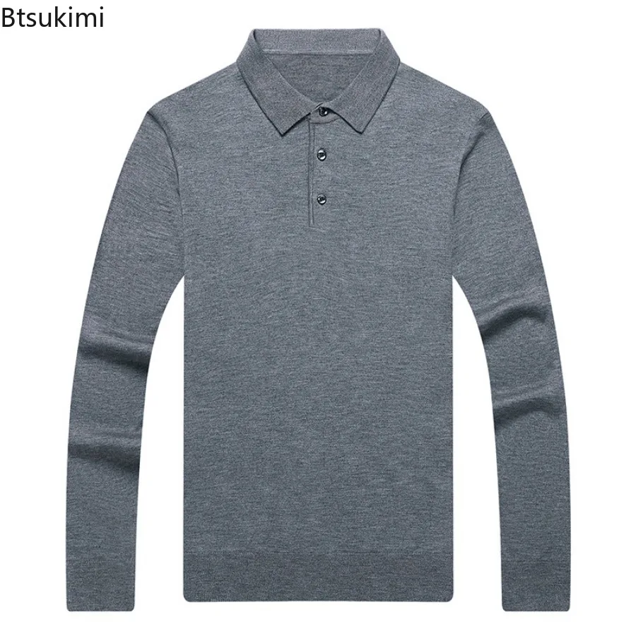 2024 Classic Men\'s Solid Wool Sweaters Autumn Winter High Quality Knitted Polo Shirt Business Casual Bottoming Tops Man Sweaters