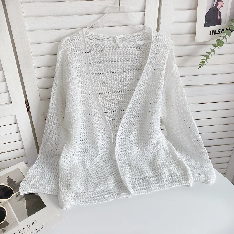 Pointelle Knit Long Sleeve Open Front Cardigan Sweater for Women Cover-Up Spring Summer Teengirl Casual Outfit