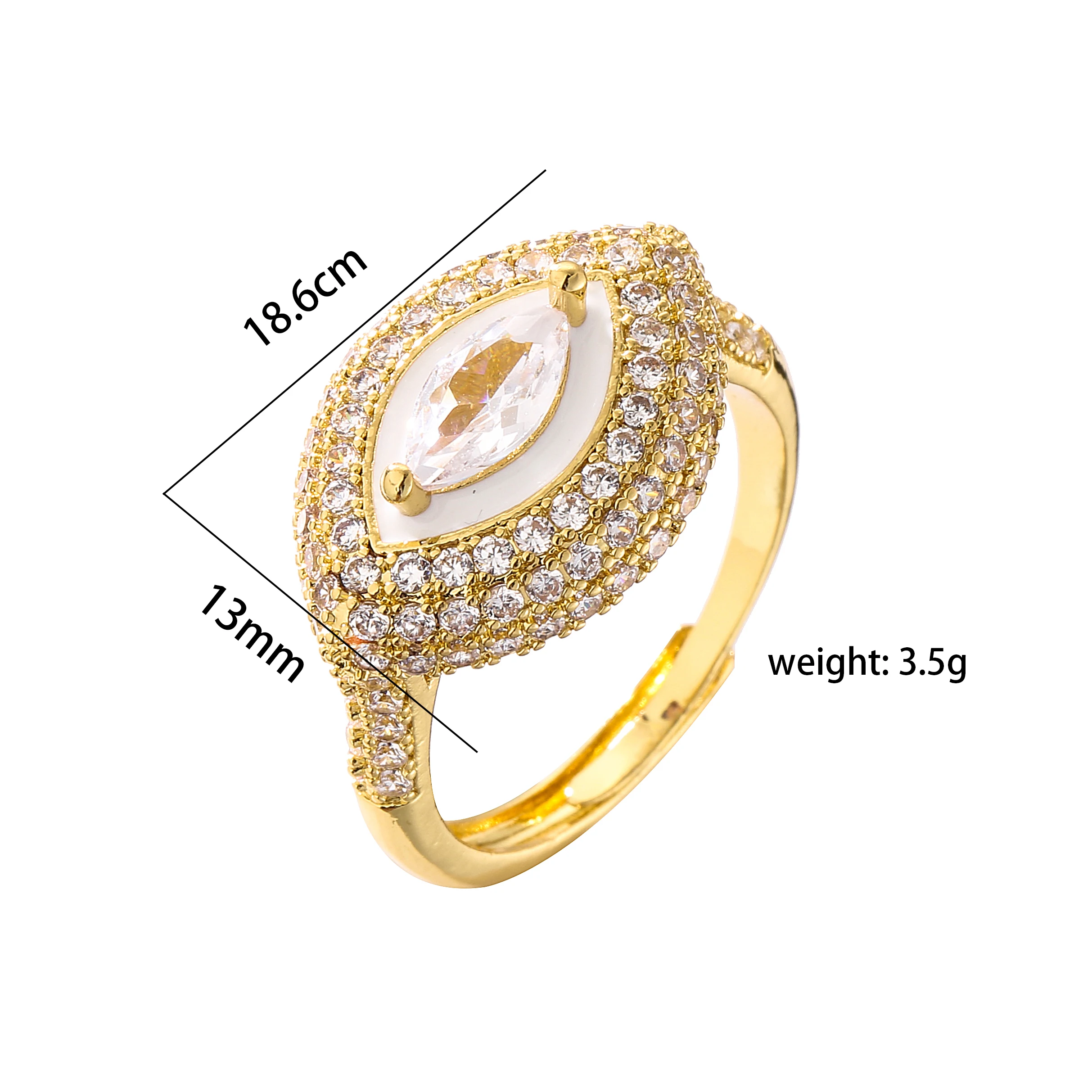 HECHENG,Lucky Turkish  Evil Eye Rings for Women ,Open Adjustable Ring Cubic Zirconia Trend Jewelry ,Cooper 18K Gold Plated