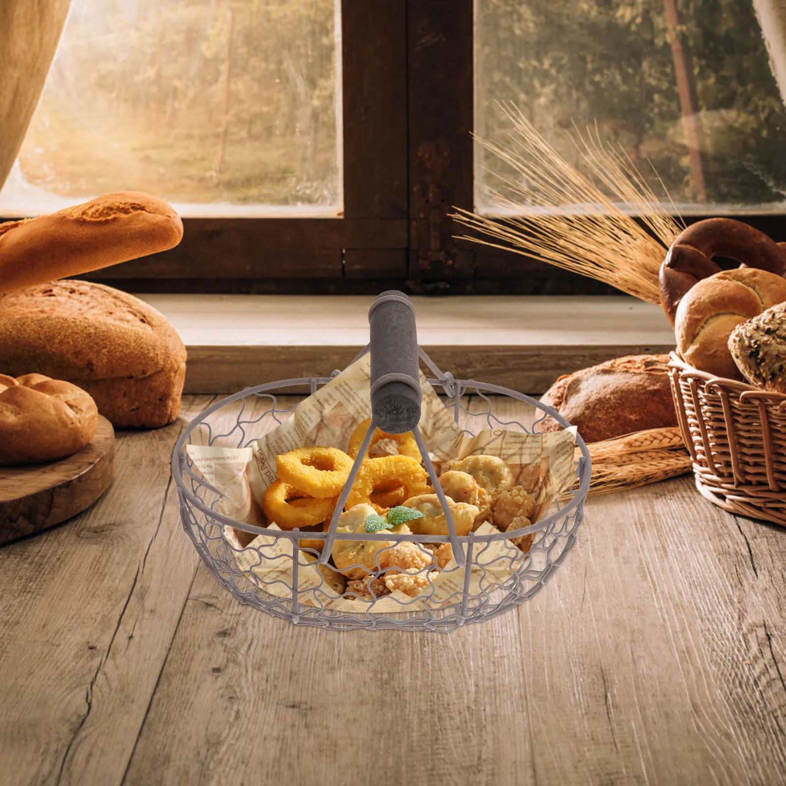 

Iron Snack Basket Large Volume Fruit Candy Storage Tray Wire Container Black Wrought Food Plate Kitchen Dining Home Use