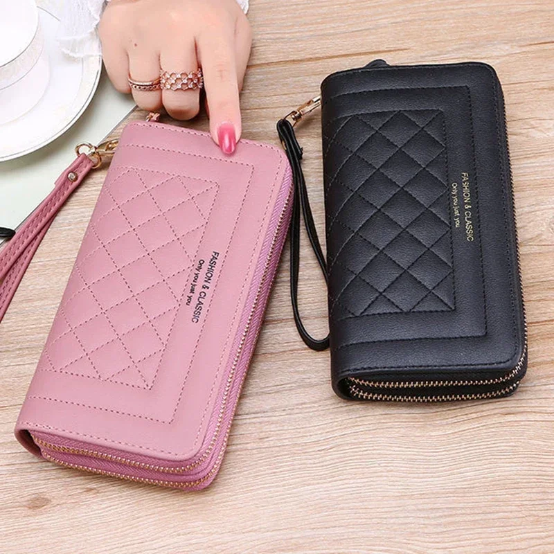 Carteras de cuero PU Para Mujer, monederos largos con doble cremallera, marca femenina, bolso de mano de diseñador de lujo Para teléfono, Carteras Para Mujer 2025