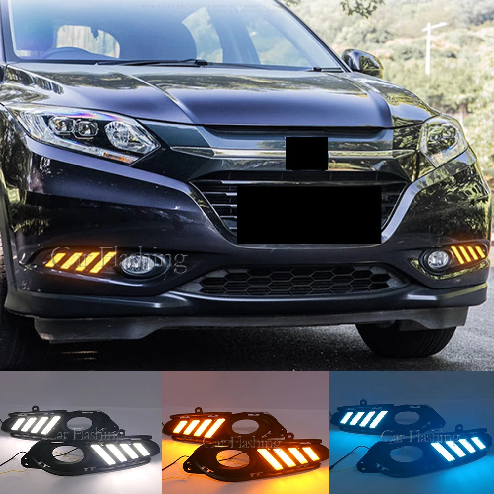 

For Honda HR-V HRV VEZEL 2015 2016 2017 2018 LED DRL Daylight Daytime Running Lights Fog Lamp Cover with turn signal