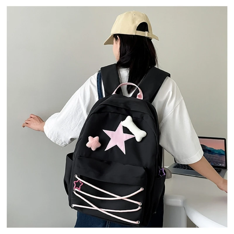 Y2k Hot Girls Star Pattern Backpack Student Teens Lightweight School Bookbag Women Casual Large Capacity Travel Rucksack Daypack