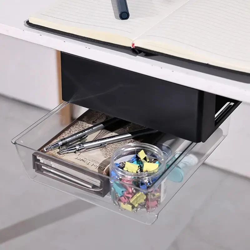 Sliding Under Desk Storage multi purpose black white sundries storage drawer box Self Adhesive Slide Out Desk For Stationery