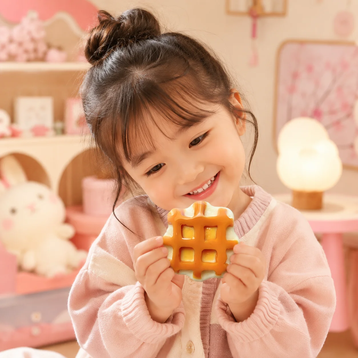 Mini Waffle Mochi Squishy Toy Food Grade TPR Simulation Two Tone Waffle Squeeze Toy Slow Rising Stress Relief Fidget Hand Toy