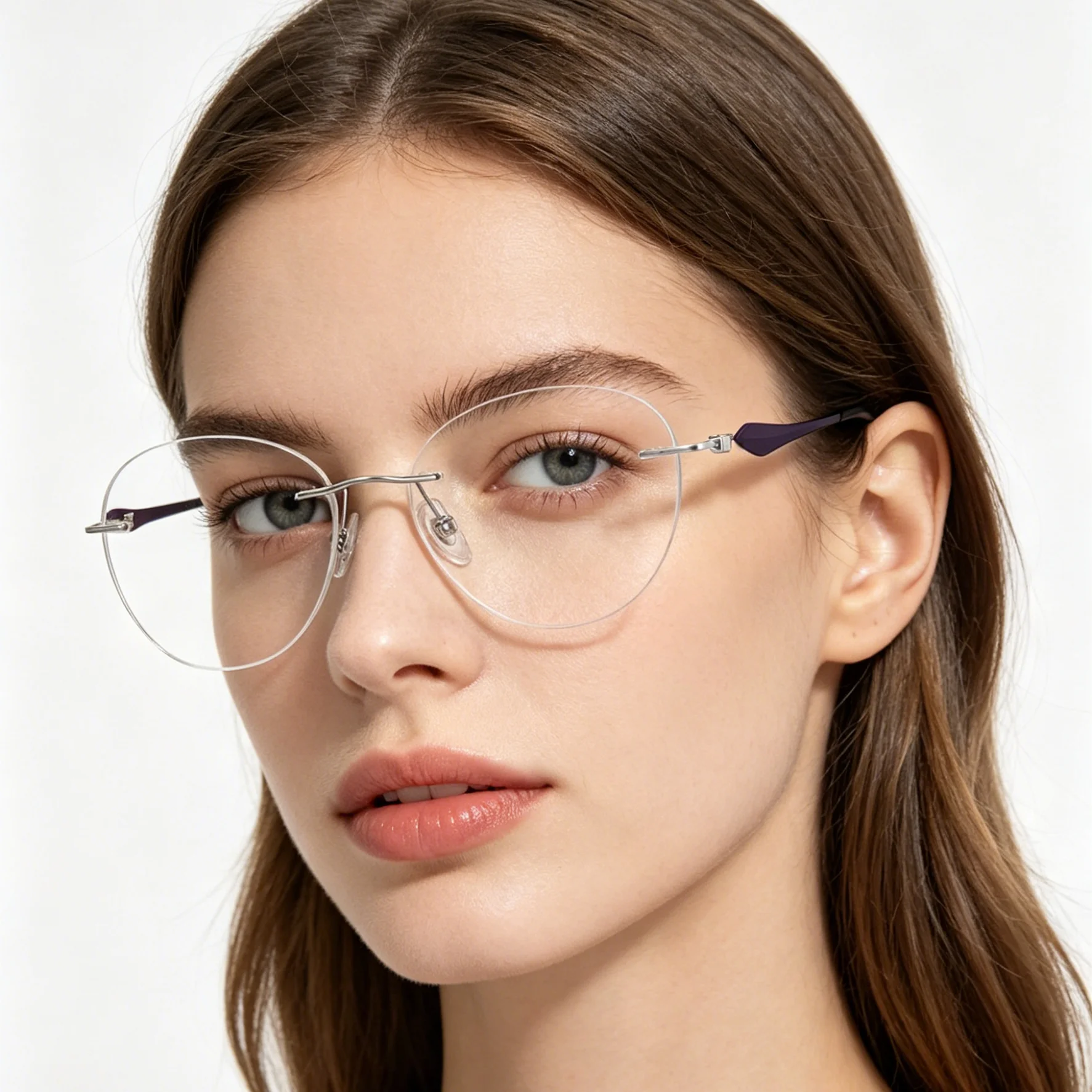 Round Rimless Glasses Woman 8g Ultralight Titanium Myopia Hyperopia Progressive Recipe Prescription Aspherical Blue Light Block