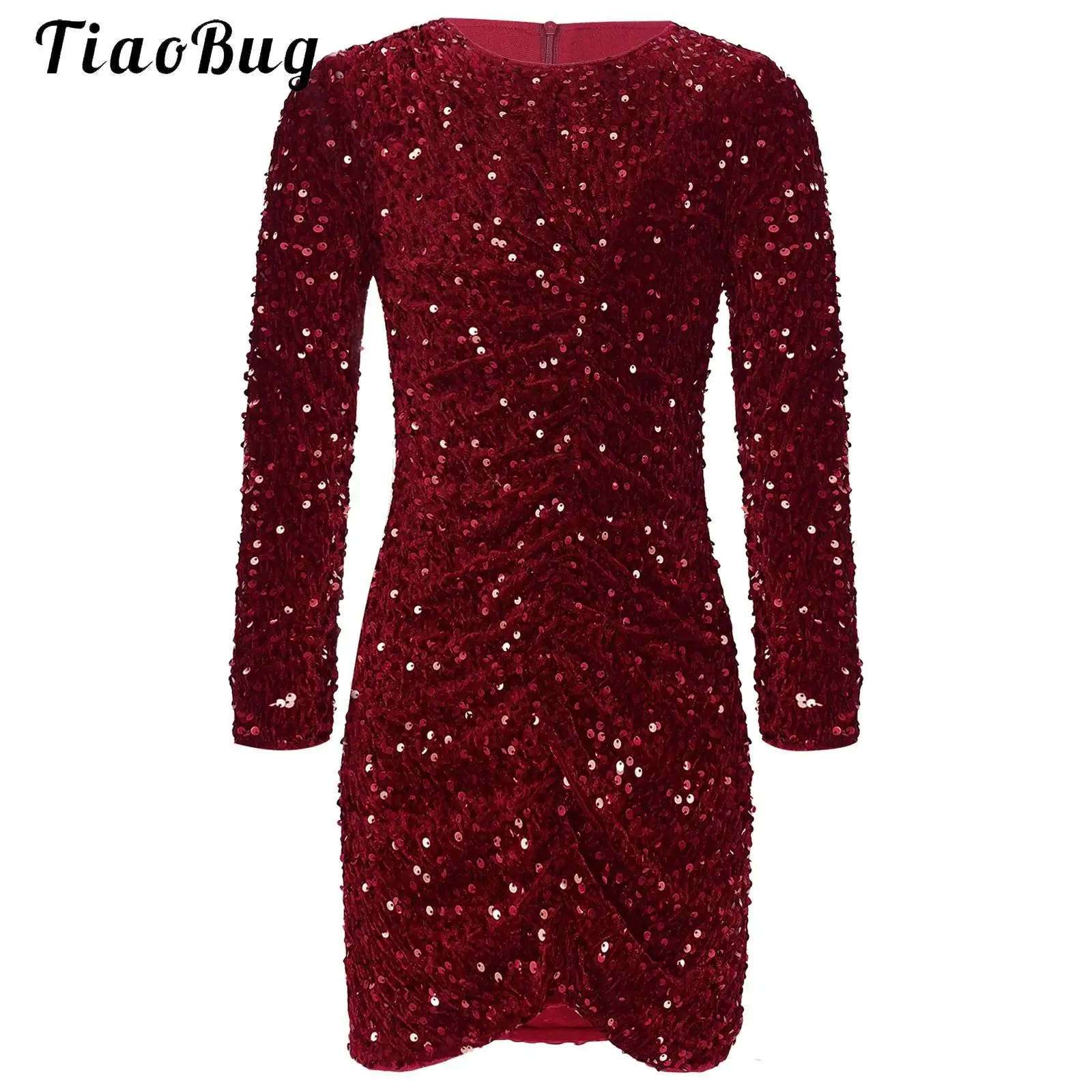 

Kids Flower Girls Dress Sequin Princess Dress Long Sleeve Ruched Velvet Party Gown Bodycon Dress for Wedding Xmas Birthday Proms