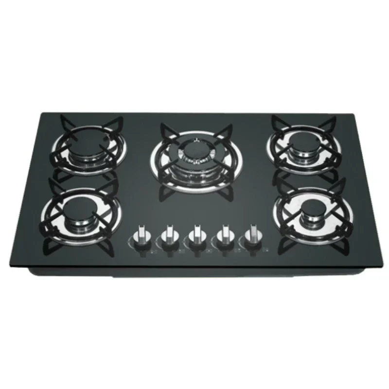 Home kitchen appliance 5 burner built in NG gas stove cooker with flameout protection glass top gas cooktop Hot sales