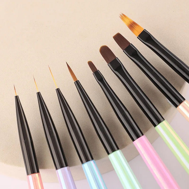1/8PCS Colorful Nail Brush UV Gel Brush For Nails Liner Brush Petal Flat Oval Universal Ombre Painting Pen For Nail Art Tools