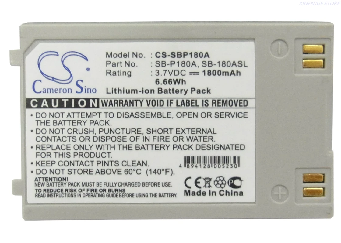 Camera Battery SB-P180A for Samsung VP-SC-X220L,X300,X300L,X210WL,X205L,MM12,MM11,MM10,X210L,MM12S,MM11S,MM10S,SC-X205WL,MM12BL