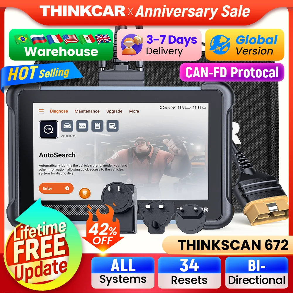 THINKCAR THINKSCAN 672 Professional Car Diagnostic Tool CANFD Bi-directional 28 Reset IMMO Full System Free Auto Obd2 Scanners