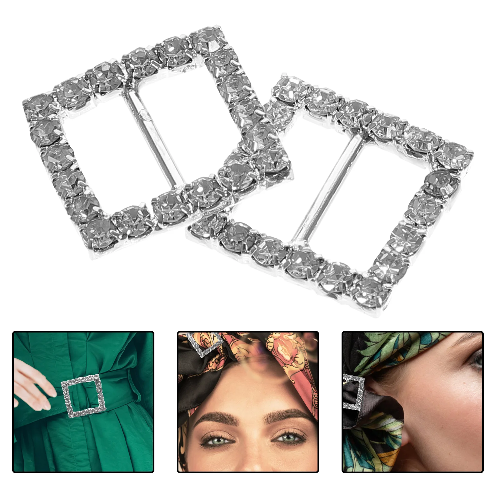 10 pçs em forma quadrada strass cravejado fita fivela sliders para diy artesanato presente de casamento (prata) sliders de fita