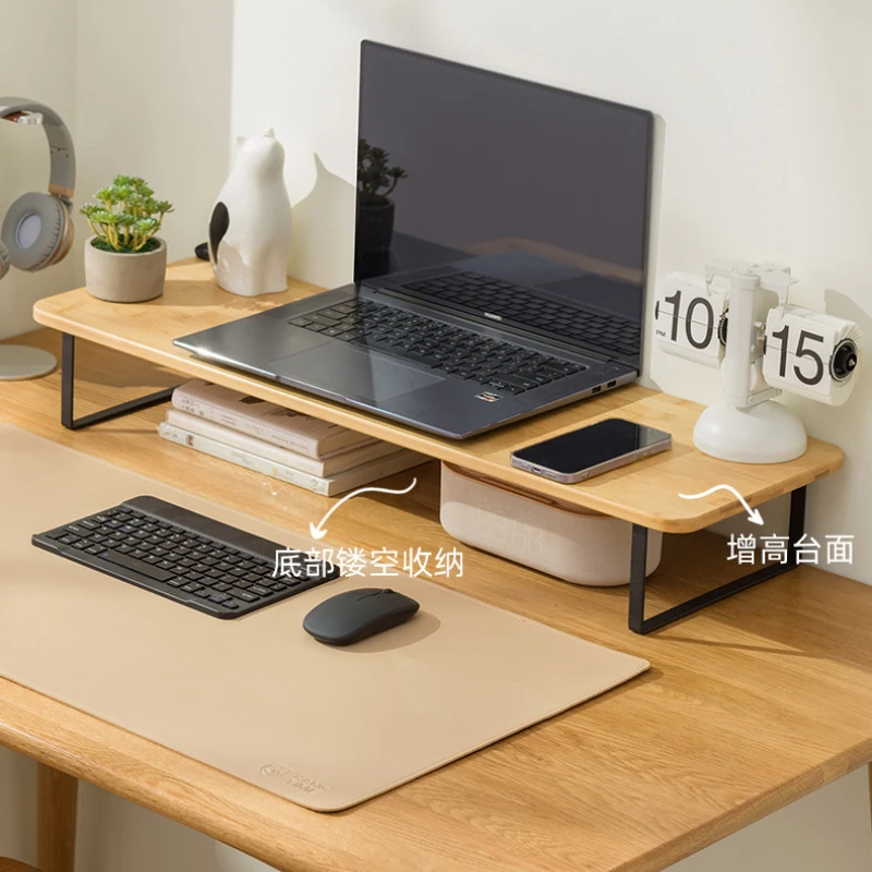 Elevated Desk Display Stand for Monitor Screen Desktop Computer Shelf Bamboo Ergonomic Monitor Stand Dormitory Table Organizer