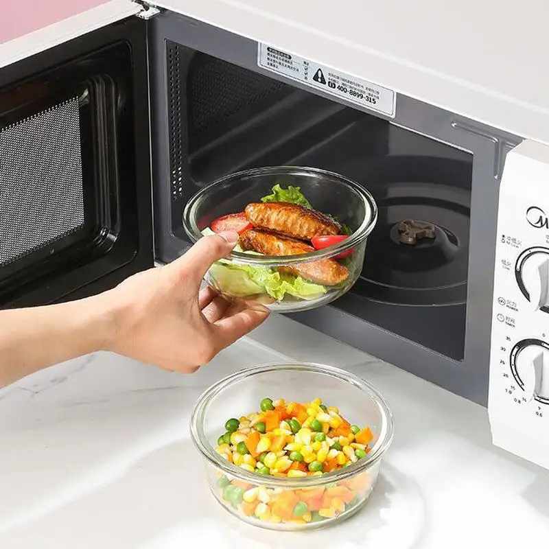 Heat Resistant Glass Lunch Box Microwave Se round ape with Lid Fruit Bento Box Fren Preservation Container Soup Bowl