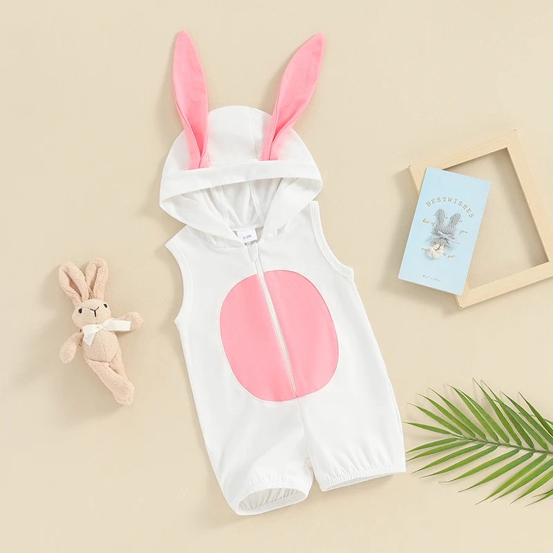 

Newborn Baby Boys Girls Easter Outfit Infant Kids Rabbit Bunny Hooded Romper Zipper Jumpsuit