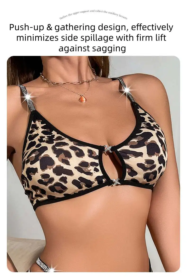 

Новый стиль: Премиальный комплект нижнего белья с леопардовым принтом в европейском и американском стиле – сексуальный бюстгальтер пуш-ап и трусики, комплект из трех предметов с открытой спиной