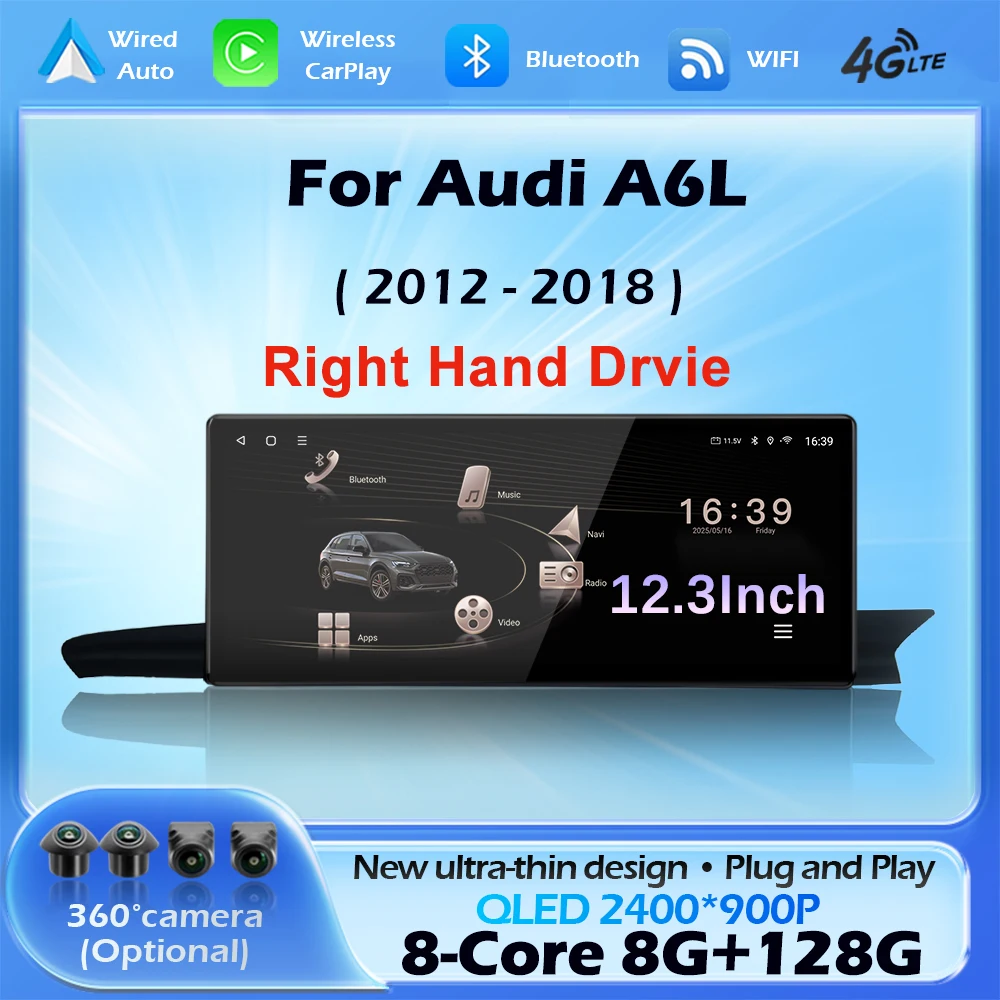 

Android 14 Right Hand Drvie For Audi A6 A6L A7 2012 - 2018 Wireless CarPlay Car Multimedia Radio Player DSP Navigation GPS WIFI