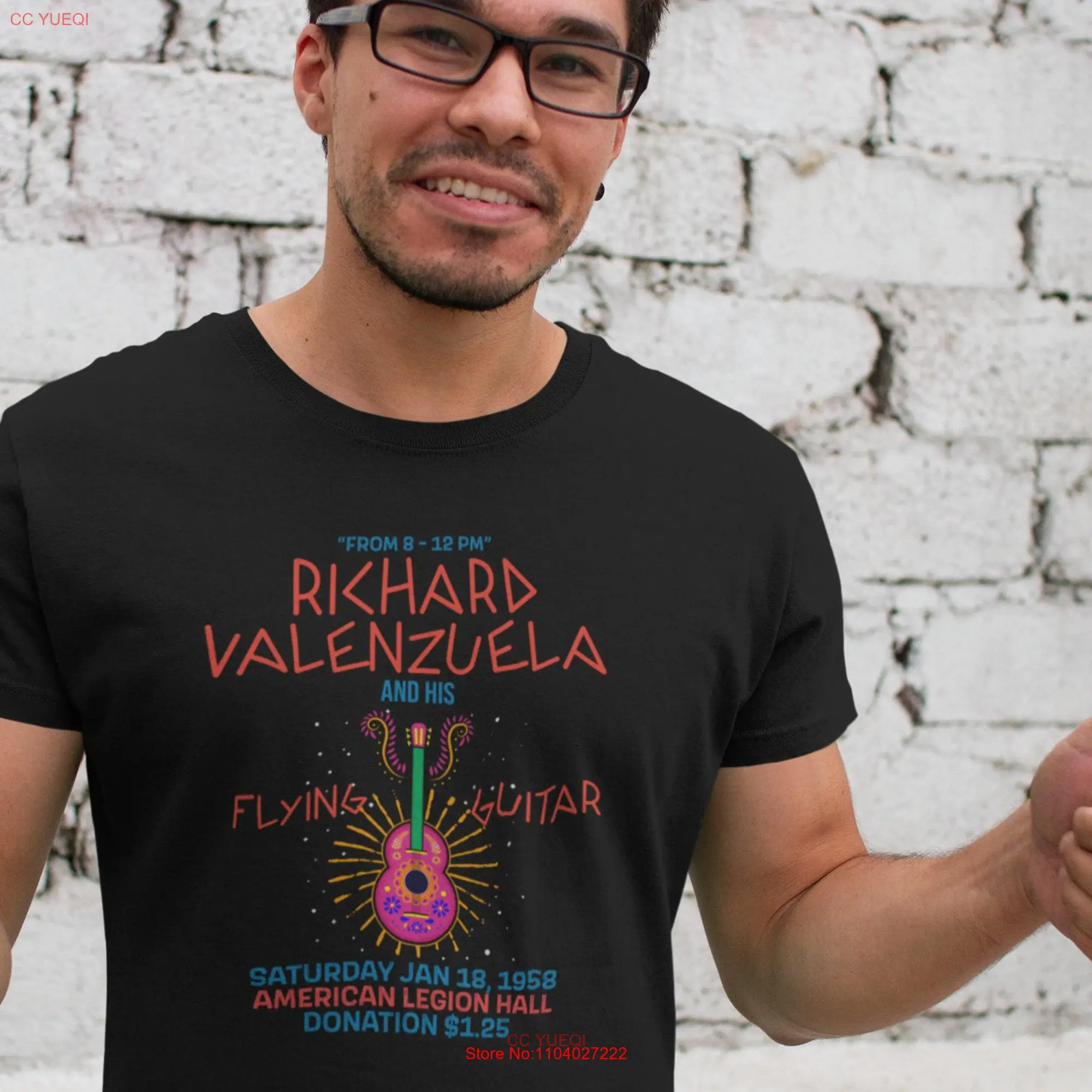 Richard Valenzuela Richie Valens Mexican Chicano Latino Jersey  T Shirt La Bamba Movie Concert Poster Dia de Los Muertos