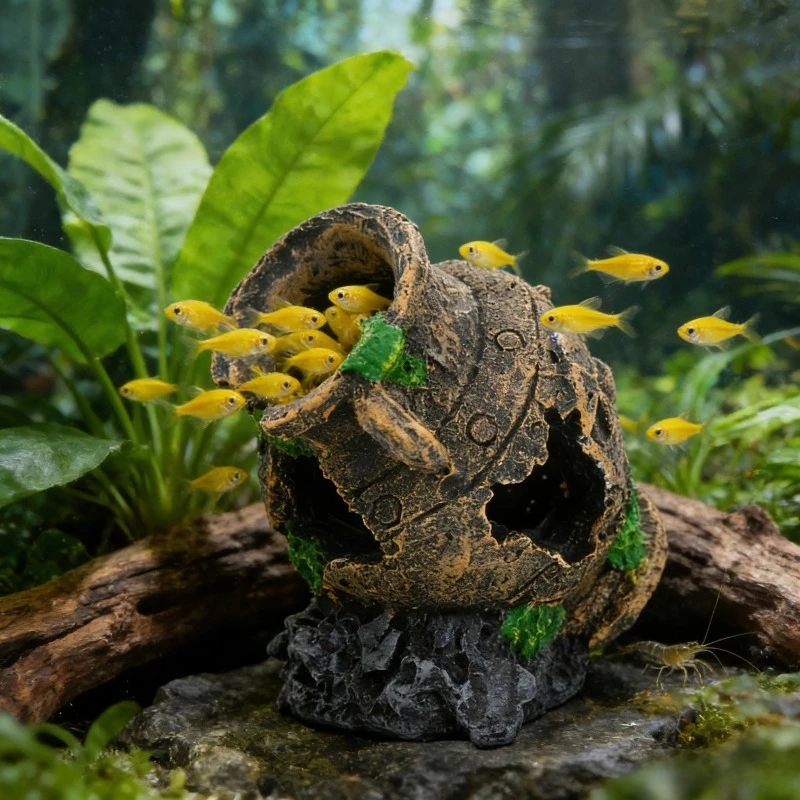 

Sunken Broken Jar Aquarium Decoration Resin Cave Hideout for Fish Shrimp Tank Landscape Ornament Shelter Breeding Spawning