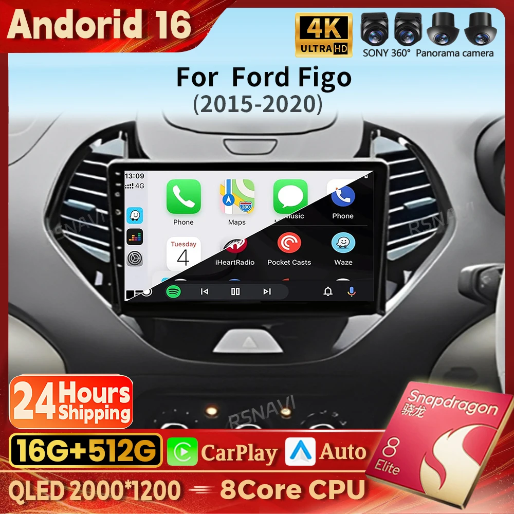 Qualcomm Android 16 Carplay Auto 2K Bildschirm Autoradio BT Multimedia Videoplayer für Ford Figo 2015 - 2018 Autoradio Stereo 2din