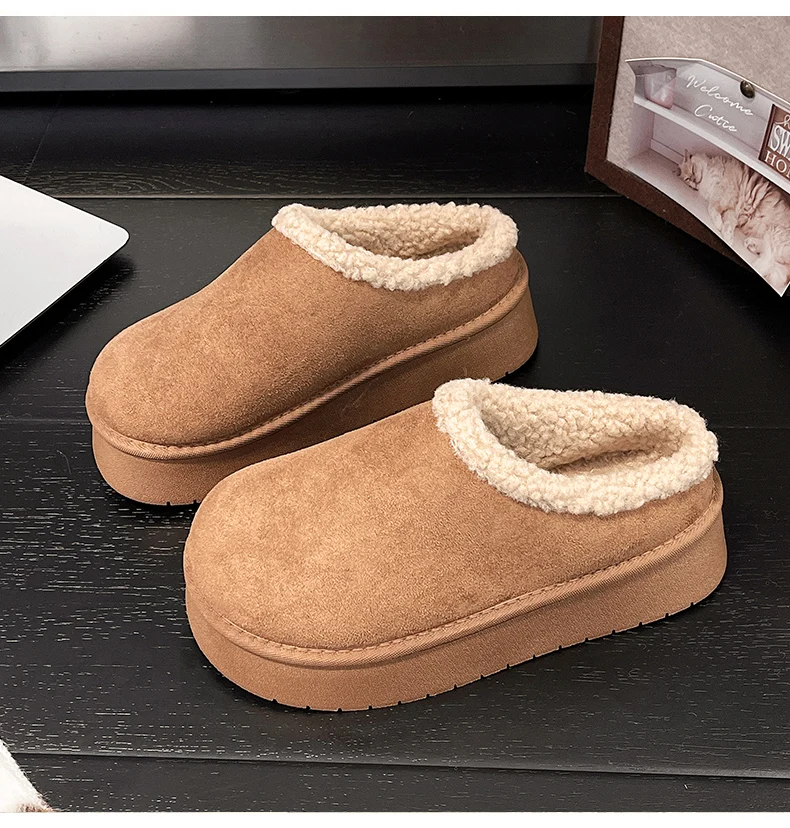 أحذية نسائية عصرية جديدة بنعال سميكة وقطيفة على قدم واحدة، أحذية ثلج بسيطة ومتعددة الاستخدامات ومريحة ودافئة #4