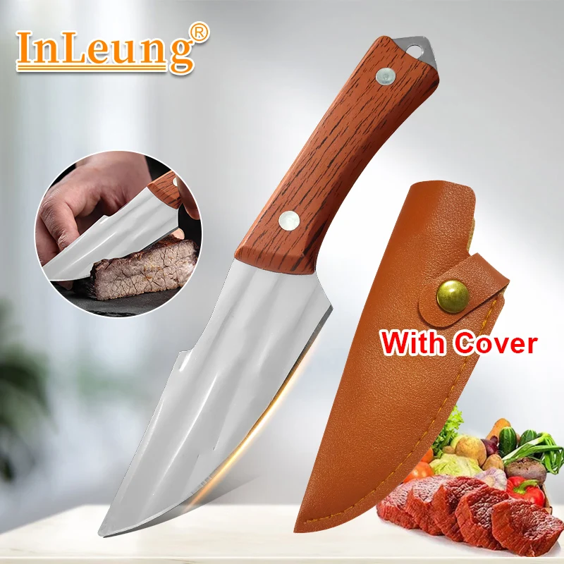 Hand Forged Stainless Steel Boning Knife Meat Cleaver Fish Knife Fruit Paring Slicing BBQ Ultra-Sharp Cutter Tools with Sheath