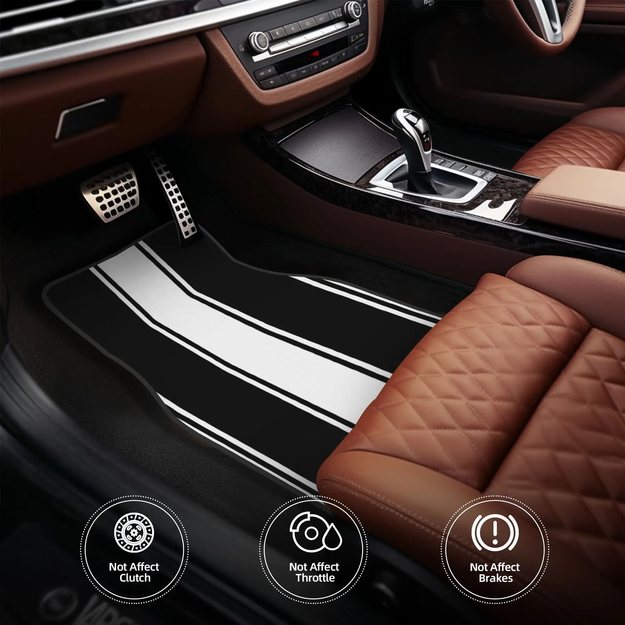 4pcs Two-color Racing Stripes (black And White) Car Floor Mat, Durable, Suitable For Cars, Ideal Gift, Interior Mat, Lively Desi