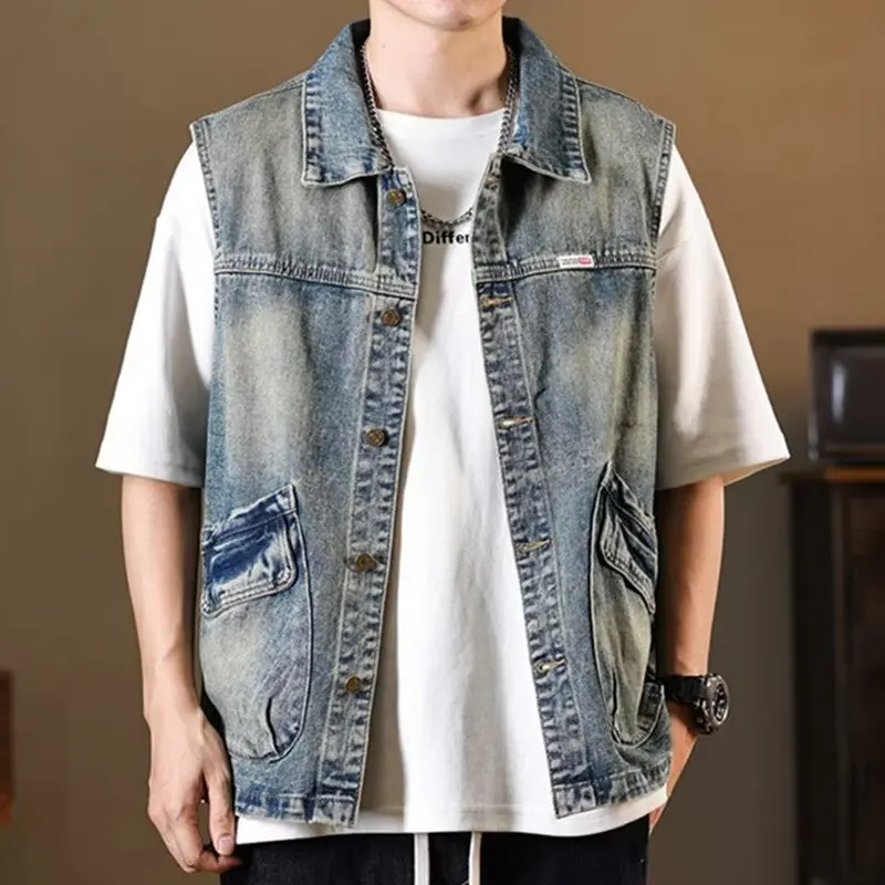 Spring and summer denim vest men's retro nostalgic large size sleeveless vest