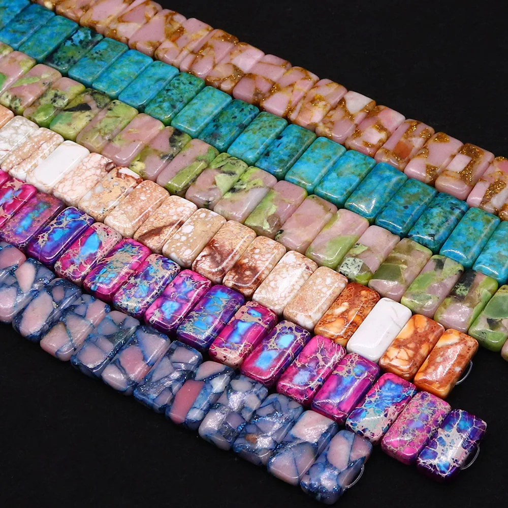 

Colored Natural Patterned Imperial Stone Polished Rectangular Geometric Slice Beads DIY Necklace Jewelry Making Accessories