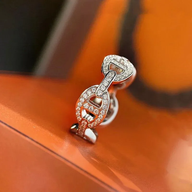 

YISON Fashion S925 Pure Silver Light Luxury Zircon Pig Nose Ring for Women Design Party Jewelry Gifts