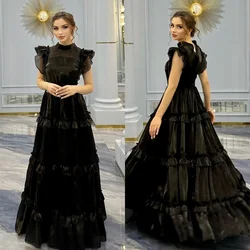 Chiffon Tiered Ruched Beach A-line High Collar Bespoke Occasion Gown Long Dresses