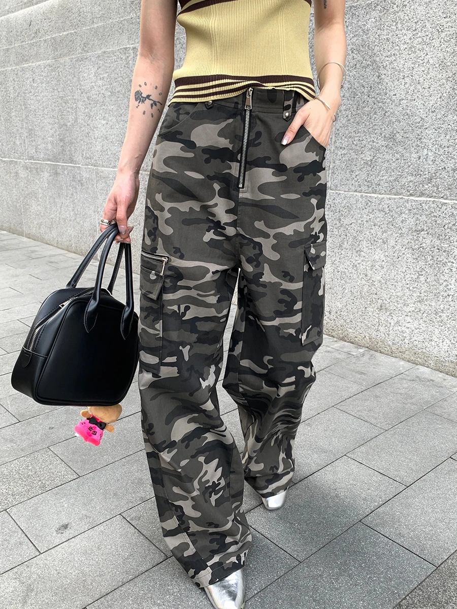 

LelyMooch Loose Wide Leg Pants l Waist Cargo Trousers Camouflage Color kets Street Sle Cotton Sweatpants