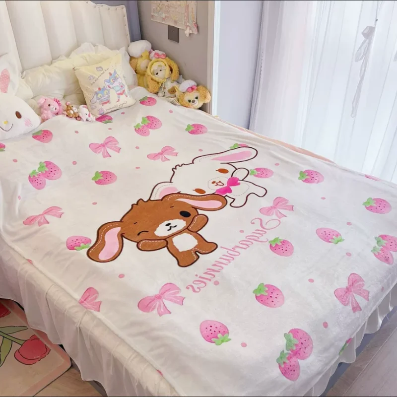 2*1.5m Sanrio Kawaii Sugarbunnies Cute Coral Plush Blanket Office Home Lounge Chair Blankets Cartoon Loving Soft Printed Blanket