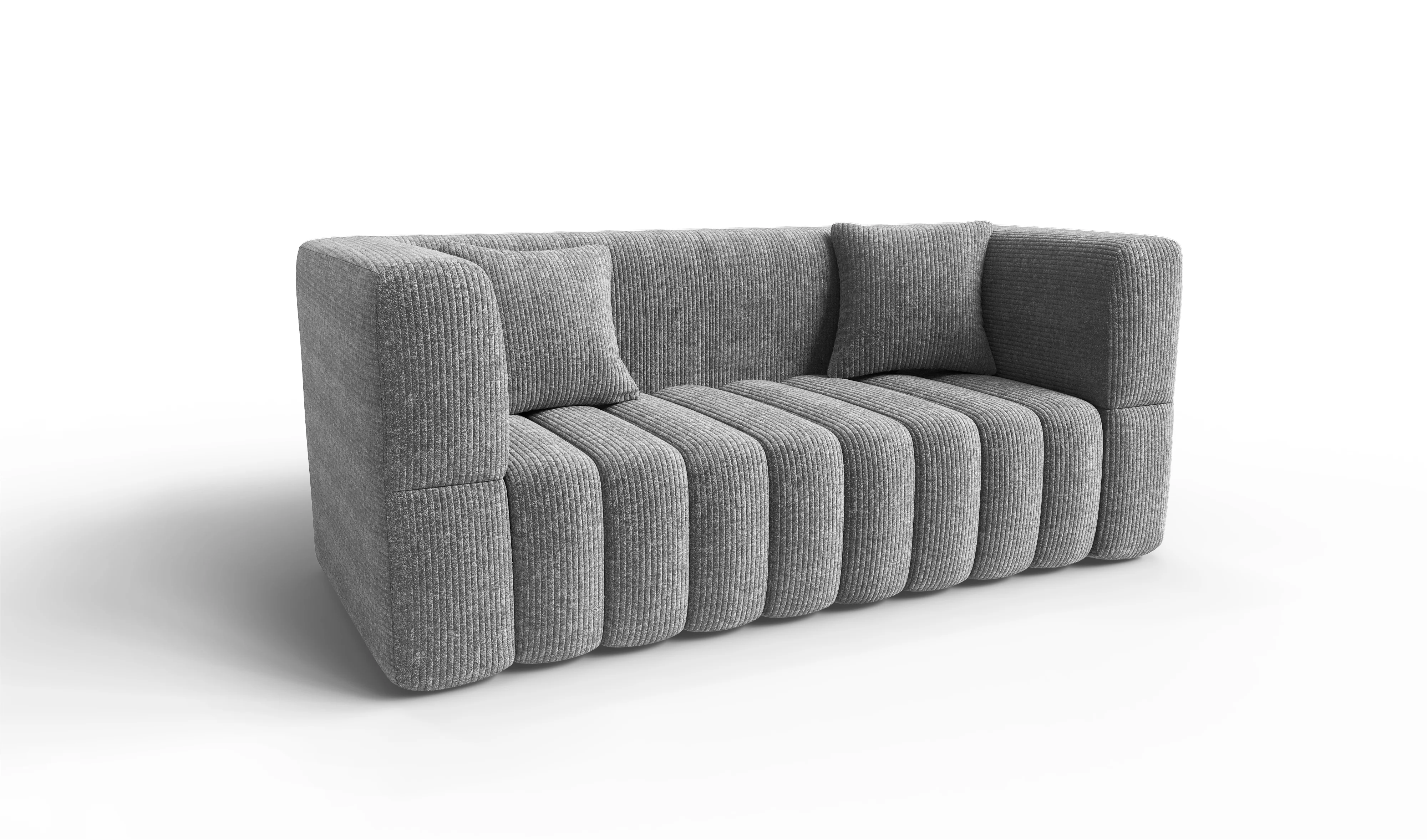 Sofá RUMMY de 2 plazas de espuma suave con reposabrazos y 2 cojines, sofá moderno compacto para sala de estar, dormitorio u oficina, gris