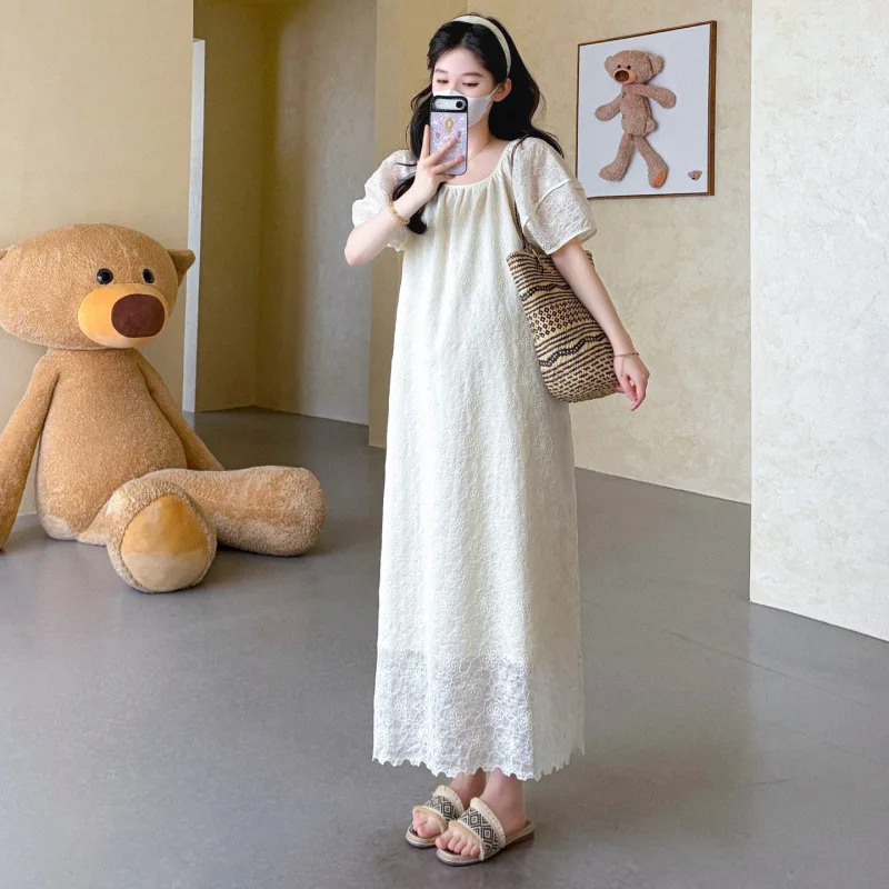 

Maternity Dress Summer Minimalist Loose Comfortable Short Sleeve Maxi Dress for Pregnant Women 2026 Home Wear