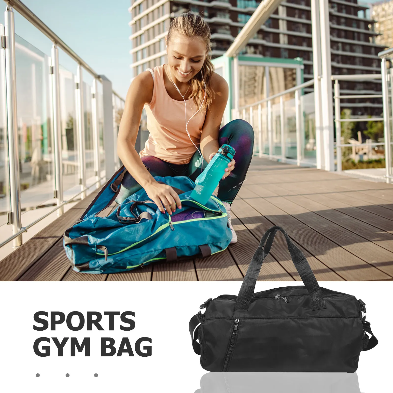 Large Capacity Waterproof Yoga Bag Stylish Duffel for Gym Fitness Travel Foldable Weekender Tote Shoulder Bag Black