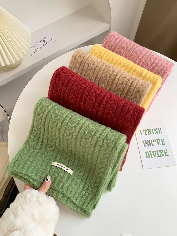 Bufanda de Punto de Color Sólido con Mezcla de Lana Nueva de 2025, Bufanda de Invierno para Mujer, Estilo Coreano, de Alta Ga...
