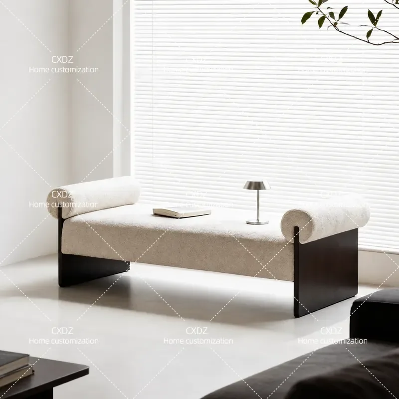 Italian Minimalist Armrest Bench Solid Wood Tripod Fabric Bedside Stool Living Room Shoe Changing Stool Bedroom Cloakroom
