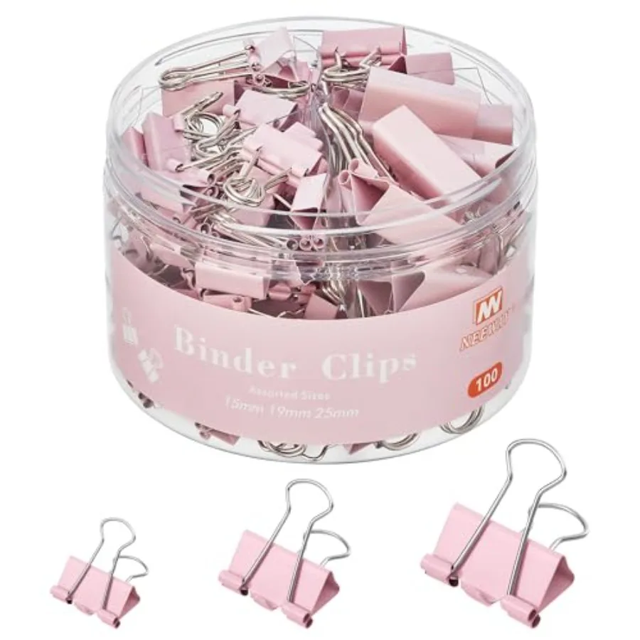 

100 Count Binder Clips Assorted Sizes, Paper Binder Clips 0.6inch 0.75inch 1inch,Metal Paper Clamps for Office and Home