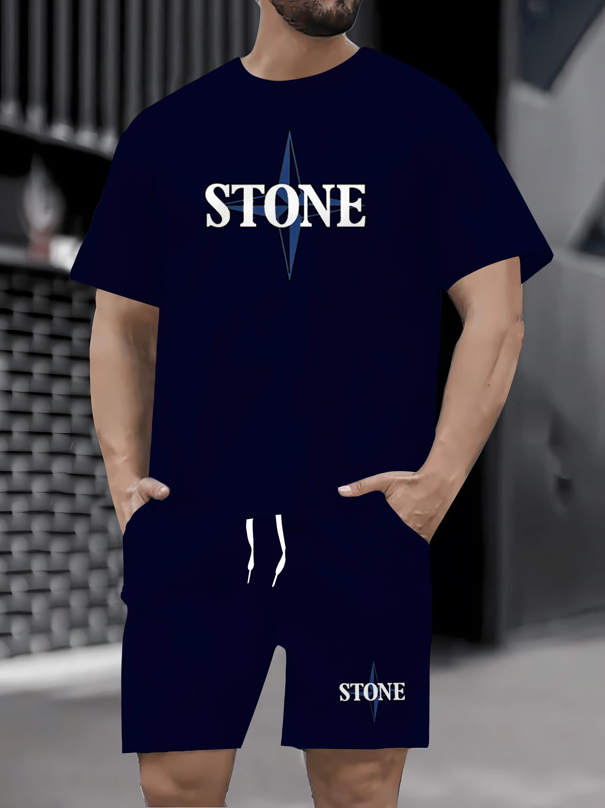 

2025 Summer Urban Street Fashion Trendy Men's Round Neck Short Sleeve Set Outdoor Simple Round Neck Top Casual Comfortable Short