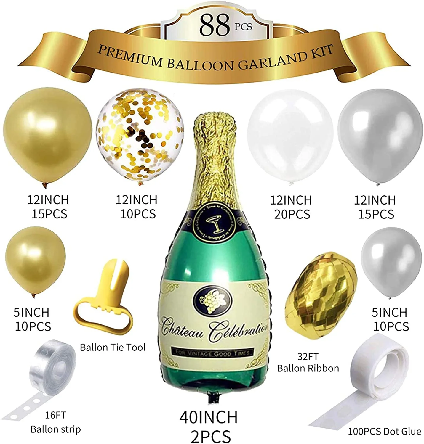 طقم قوس بالون زجاجة شامبانيا مكون من 88 قطعة لتزيين حفلات أعياد الميلاد وحفلات الزفاف وحفلات الزفاف والذكرى السنوية #4