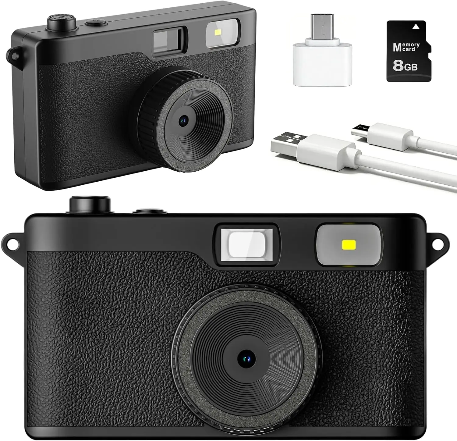 No Screen Digital Camera, 12MP Reusable Retro Camera with Countless Custom Filters, OTG Support, and Flashlight for Summer Camp, Includes 8GB MicroSD Card, OTG Adapter, and Type-C Cable (Black)