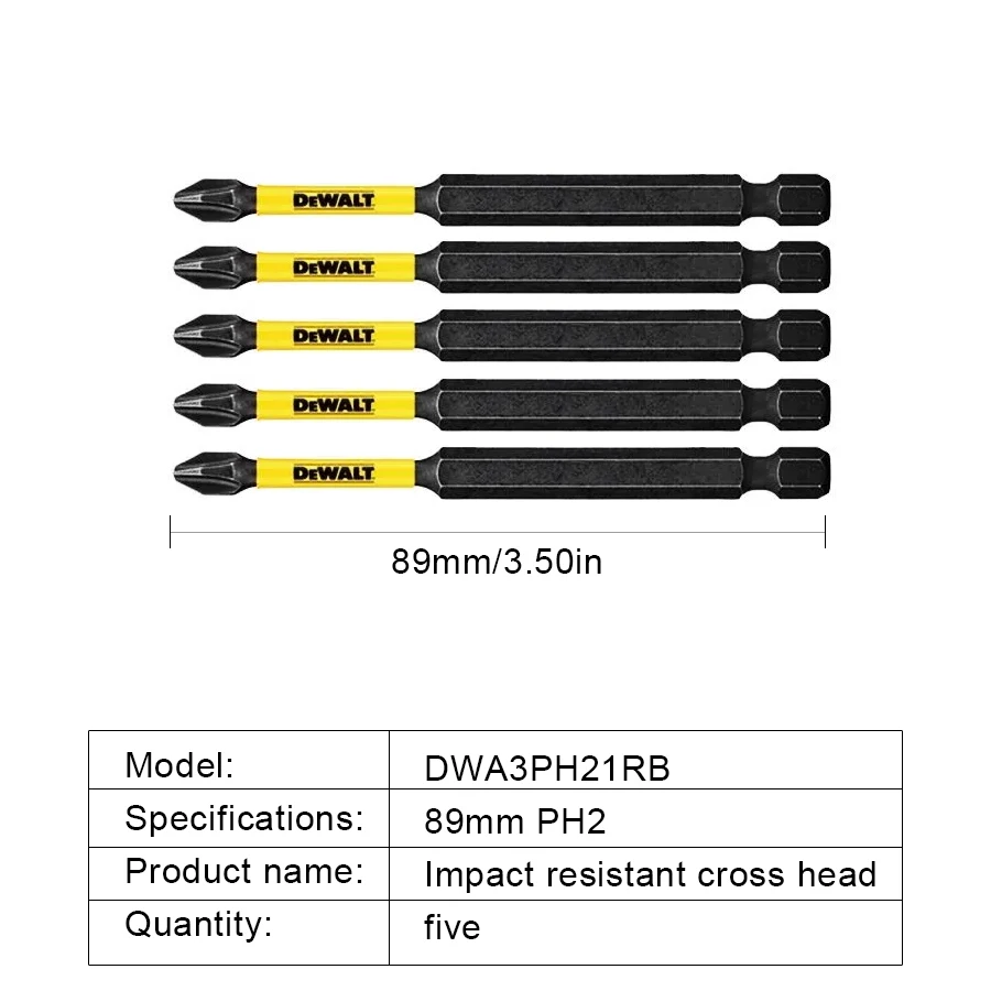 DEWALT DWA3PH21RB 2/5/10PCS Original Impact Resistant Drills 89mm PH2 High Hardness Cross Bits for Power Drilling