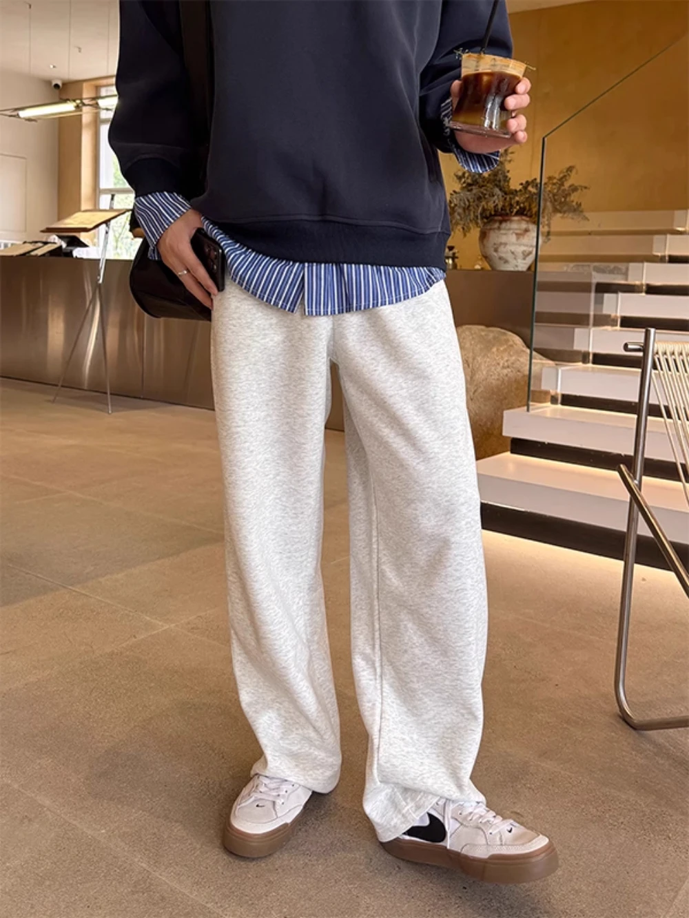 

Cleanfit Loose Flared Sports Pants ey Floral for Men American Retro Straight Casual Pants Autumn Season Youth Home Use